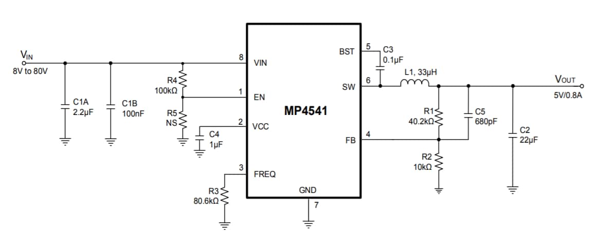 Schematic - Monolithic Power Systems (MPS) EV4541-N-00A Buck Converter Evaluation Board